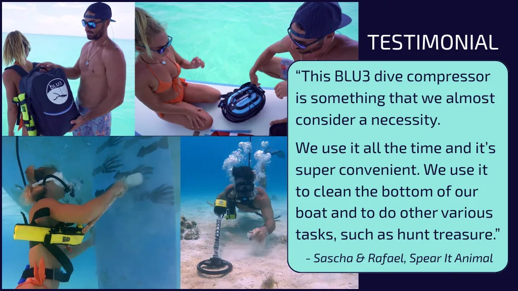 Spear It Animal customer testimonial graphic about BLU3 Nomad