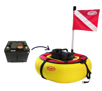 SeaLion Dive System next to its Battery Pack