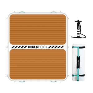 POPup Dock inflatable portable dock with hand pump and carrying bag.