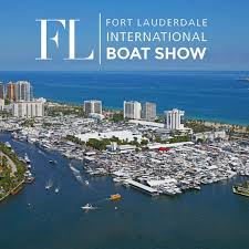 Aerial view of the Fort Lauderdale International Boat Show, showcasing yachts, boats, and waterfront exhibits