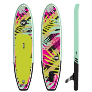 10'6 Royal Hawaiian Palm inflatable paddle board featuring a vibrant tropical palm design with a squash tail and all-around shape.