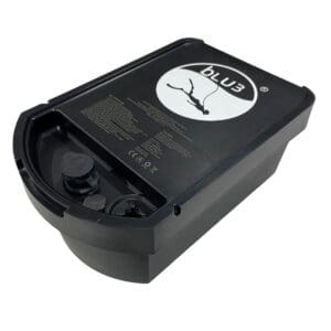 BLU3 Nomad 3X Battery shown separately, featuring black housing with BLU3 logo for extended dive runtime.